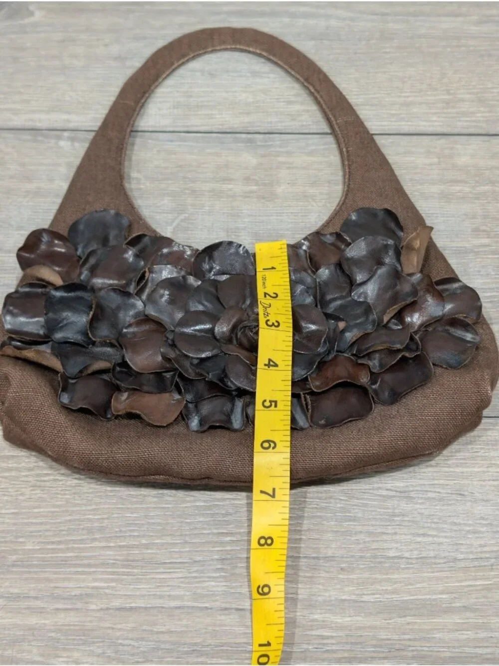 Paolo Masi Italian Leather and Brown Canvas Shoulder Bag Floral Applique Boho